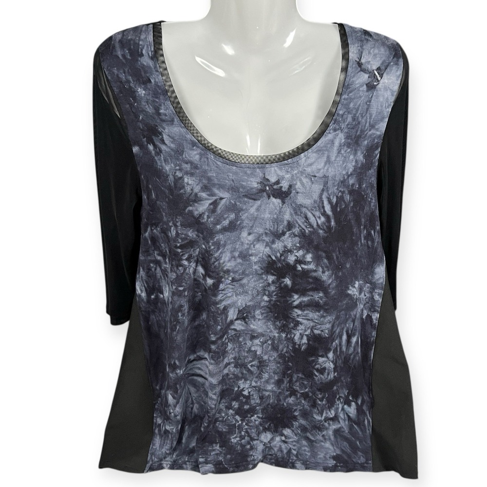 Black Tie-dye Pullover Top Tunic Sheer Sleeves Scoop Neck Sm Goth‎ Dark Shu Shu